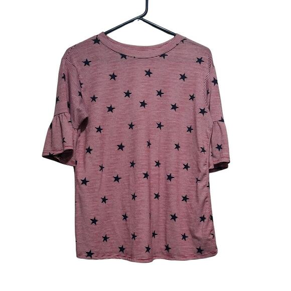 Chris & Carol Tops - Chris & Carol Women's Medium Red White Star Stripe Bell Sleeve Top USA Patriotic